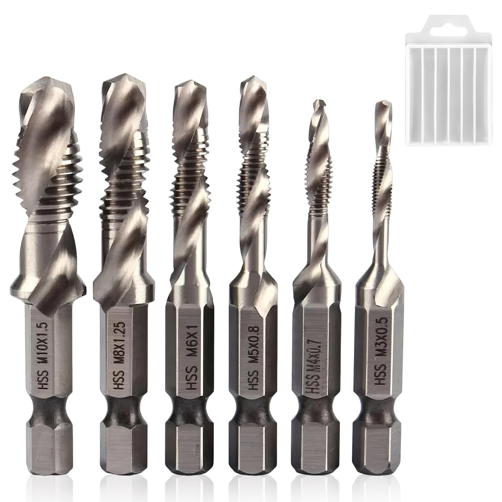 6 Pcs HSS Drill Bit Set, M3 M4 M5 M6 M8 M10 Metric Drill and Tap Set