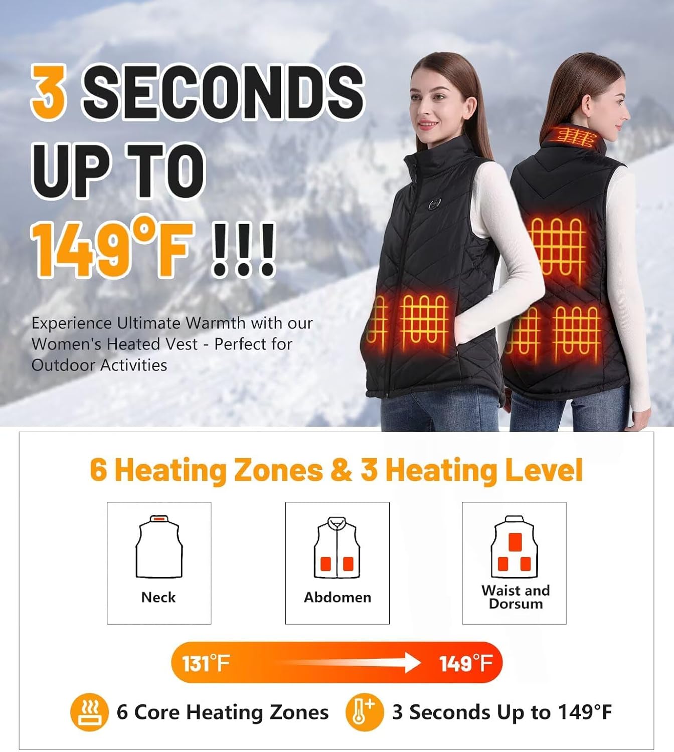 Womens Heated Vest, 5IN1 Smart Controller Electric Heating Jacket Coat Vests, Not Included Battery Pack - Image 3