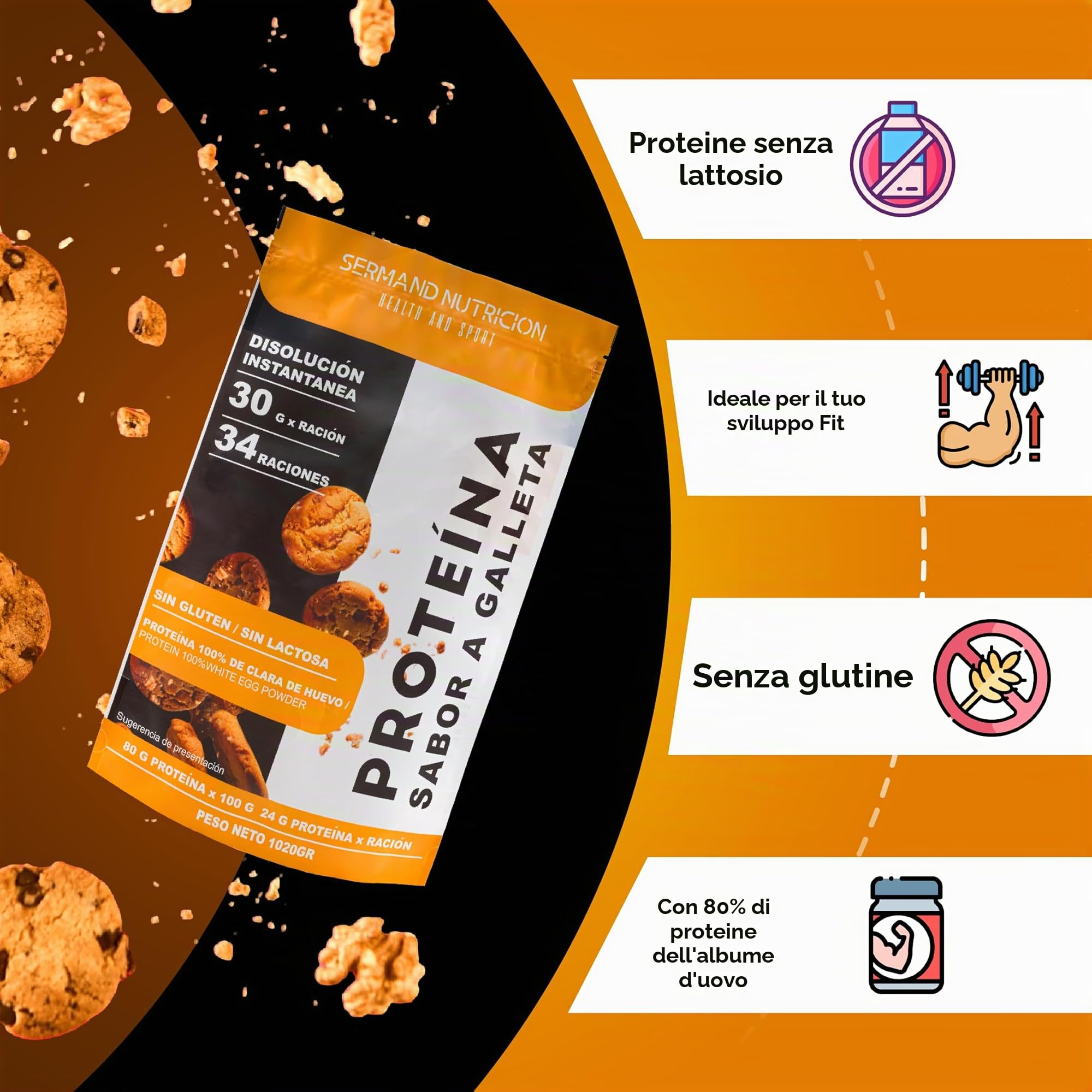 Proteine Istantanee da Albume d’Uovo in Polvere al Gusto Biscotto (1020 g) | Proteine in Polvere Senza Glutine | Per la Massa Muscolare | Senza Lattosio