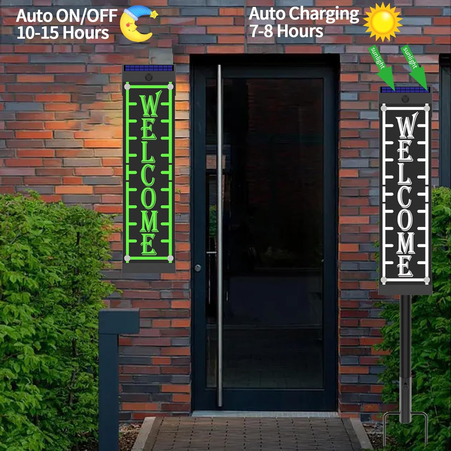 Illuminated Solar Welcome Sign for Front Door, Waterproof RGBW Color Changing, Lighted Pronch Welcome Plaque Solar Powered with Stakes for Yard Home Party Outside Decor