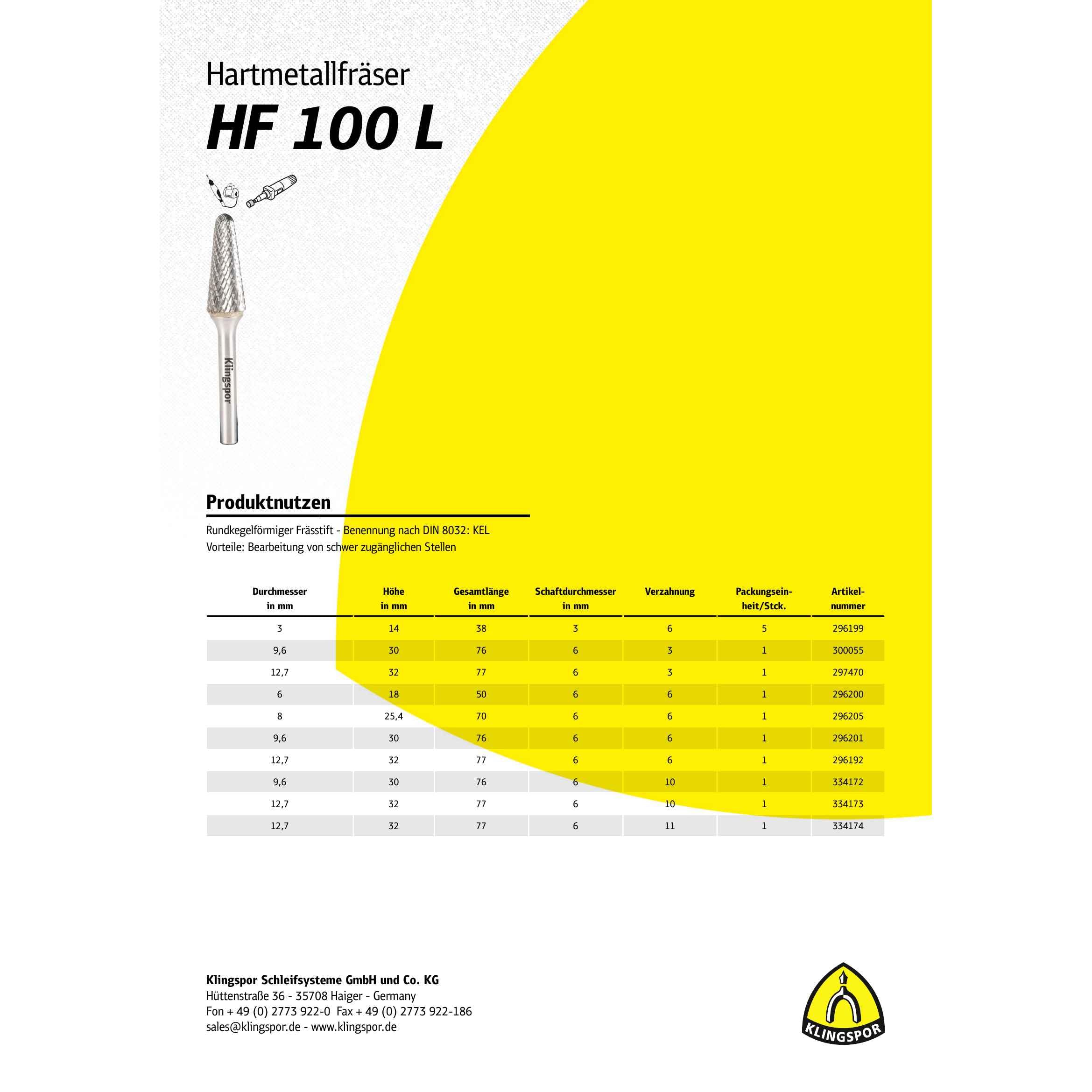 HF 100 L - Fresa de metal duro (12,7 x 32 x 6 mm, dentado cruzado) 296192