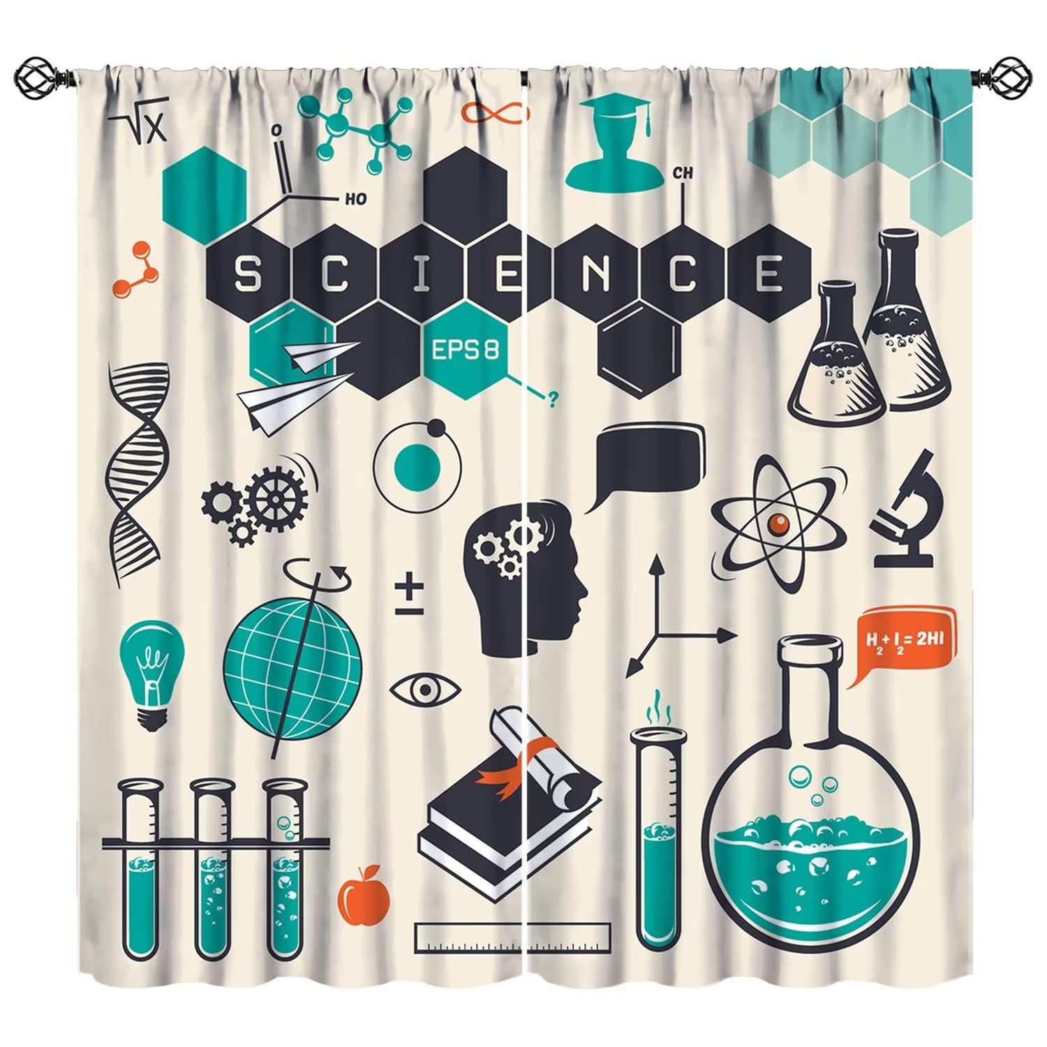 JESTRONRY Science Theme Kids Window Curtains, Chemistry Physik Research Lab Theme Home Fabric Blackout Rod Pocket Window Drapes for Boys Girls Childs Bedroom Study Room 72x63in