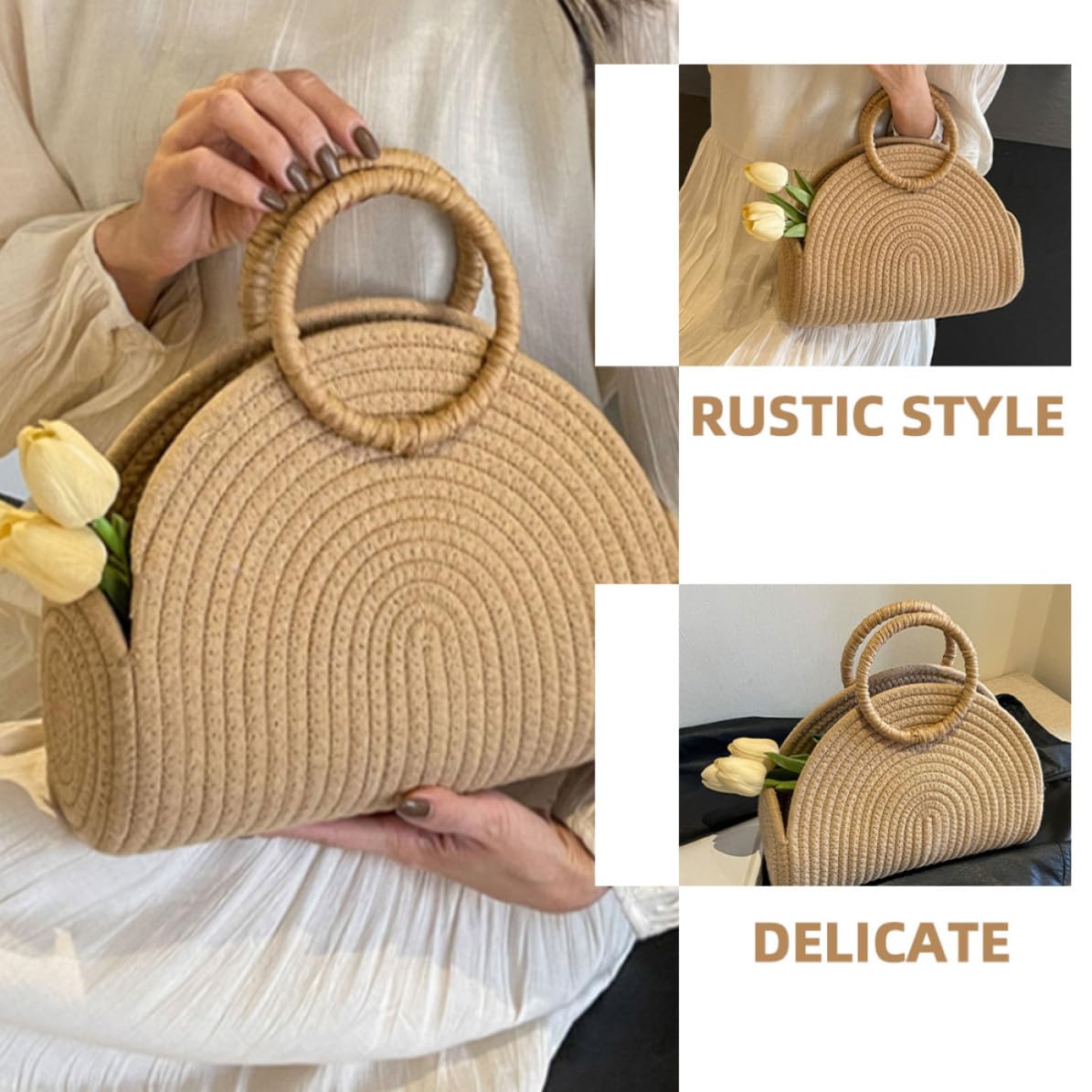 Abaodam Borsa a Tracolla Intrecciata in Corda di Cotone Stile Bohemien, Grande Capacità, Portatile la Spiaggia lo Shopping Quotidiano