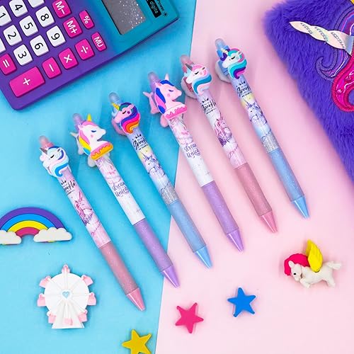 Miniatura 5 de YOYTOO Bolígrafos de gel borrables, 6 bolígrafos retráctiles de dibujos animados borrables, de punta fina de 0.020 in, hacen desaparecer los