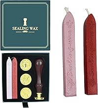 Red Square Wax Seal Stamp Kit Gift Box Set, Wax Seal Kit, 7Pcs Sealing Wax Stamps Copper Seals + 1 Wooden Wax Seal Stamp Handle, Wax Stamp Kit for Cards Envelopes, Gift Packaging (Stamp_4)