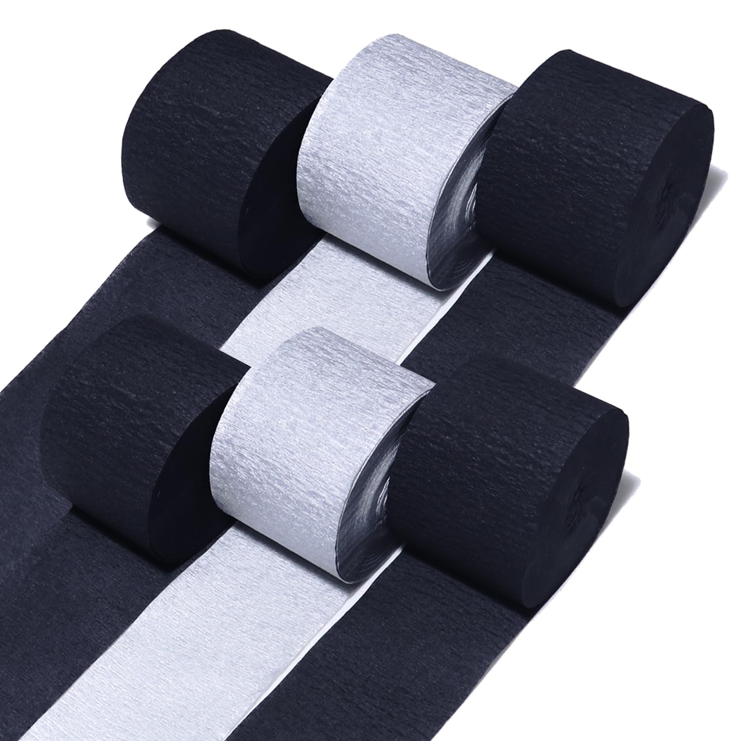 6 Silver Black Crepe Paper Streamers, 492ft Pack of Party Decorations