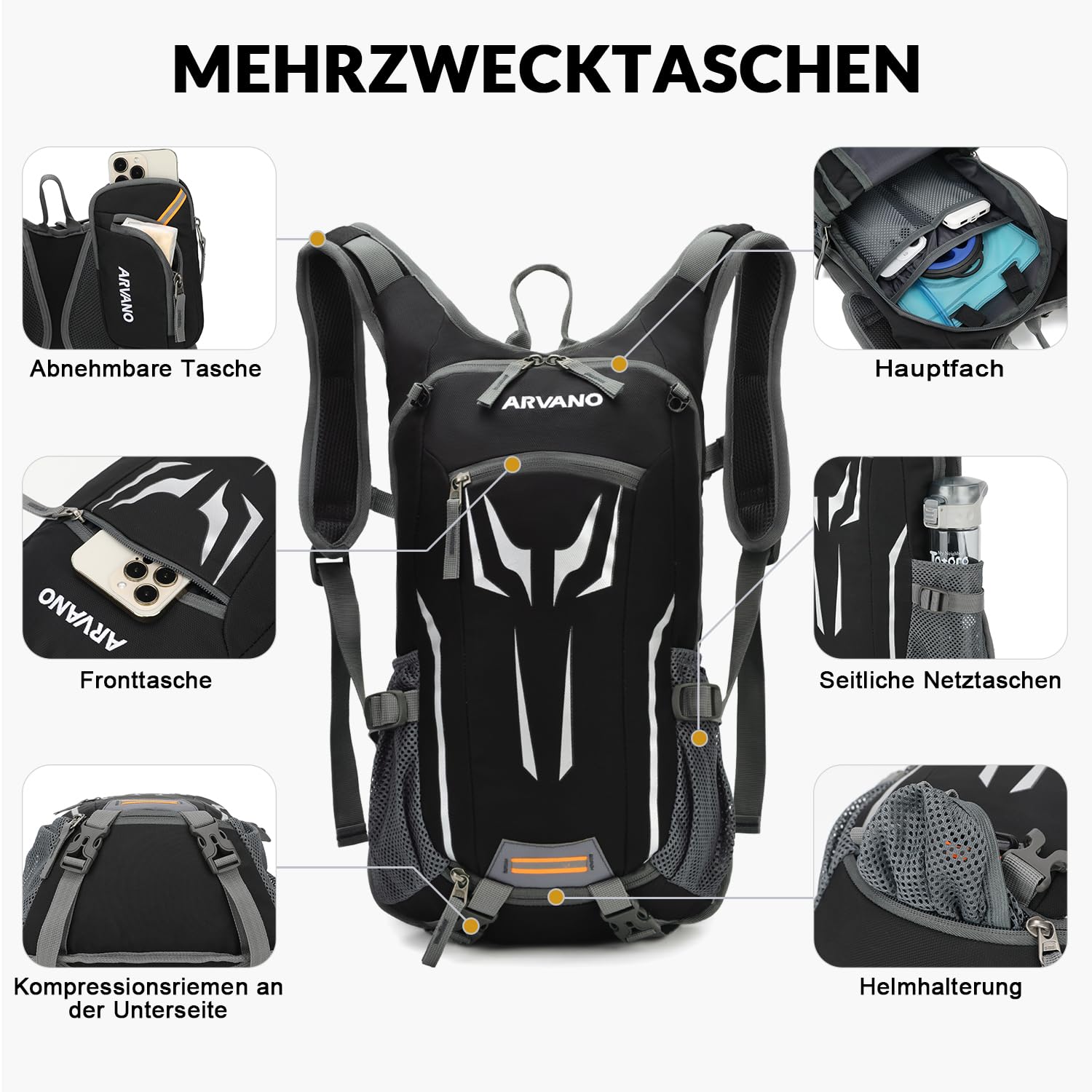 Trinkrucksack Fahrrad Rucksack mit Trinkblase 2l für Damen Herren, Wasserdicht für MTB Fahrrad Skifahren Wandern Motorrad Ski