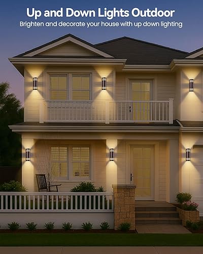 Vista 45 de KIZON Paquete de 2 lámparas de exterior del atardecer al amanecer, modernas lámparas de pared para exteriores negras, accesorios de iluminación