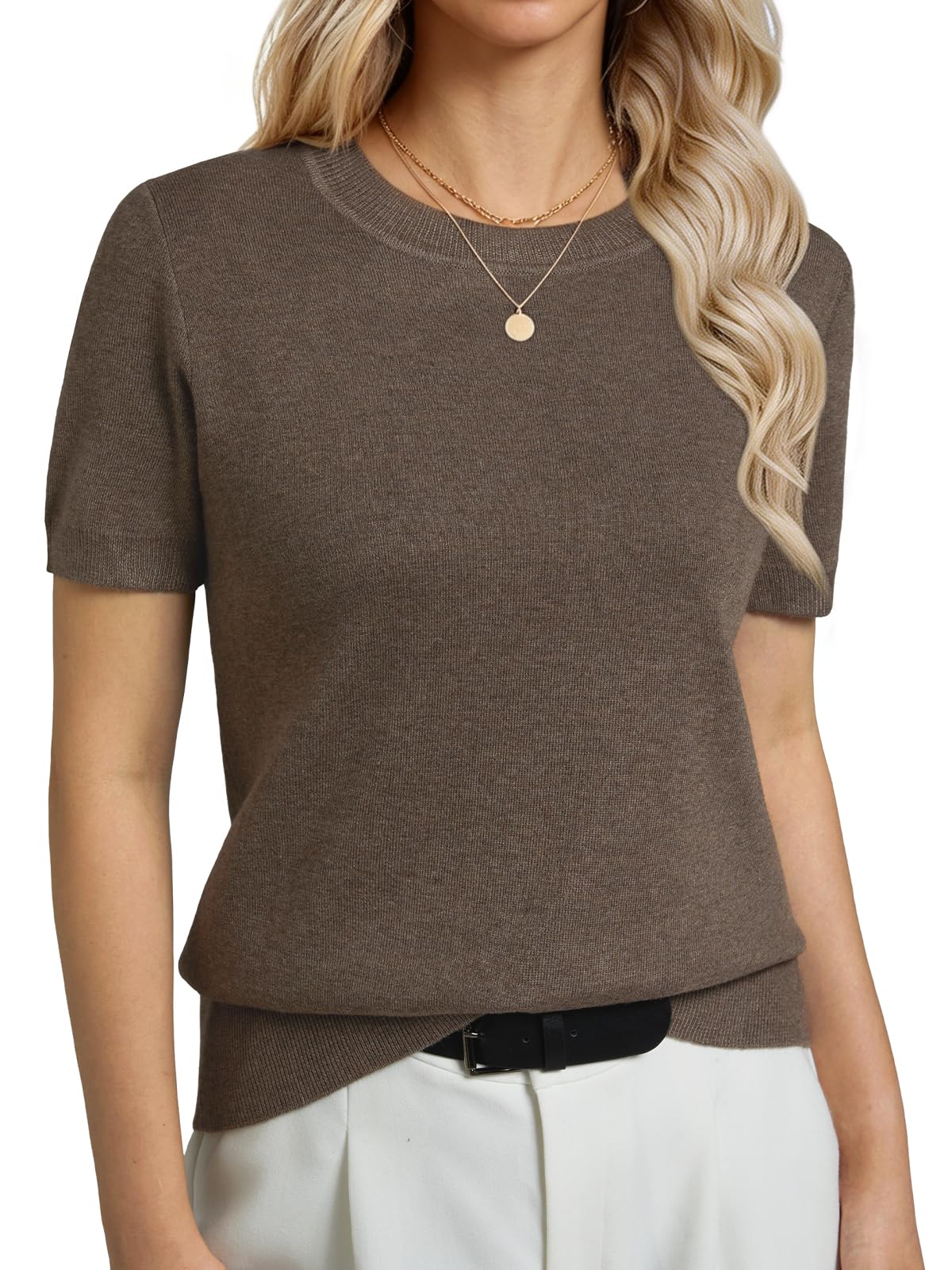 Women's Soft Short Sleeve Wool Blend Pullover Sweater for Business Casual & Fashion-image-8