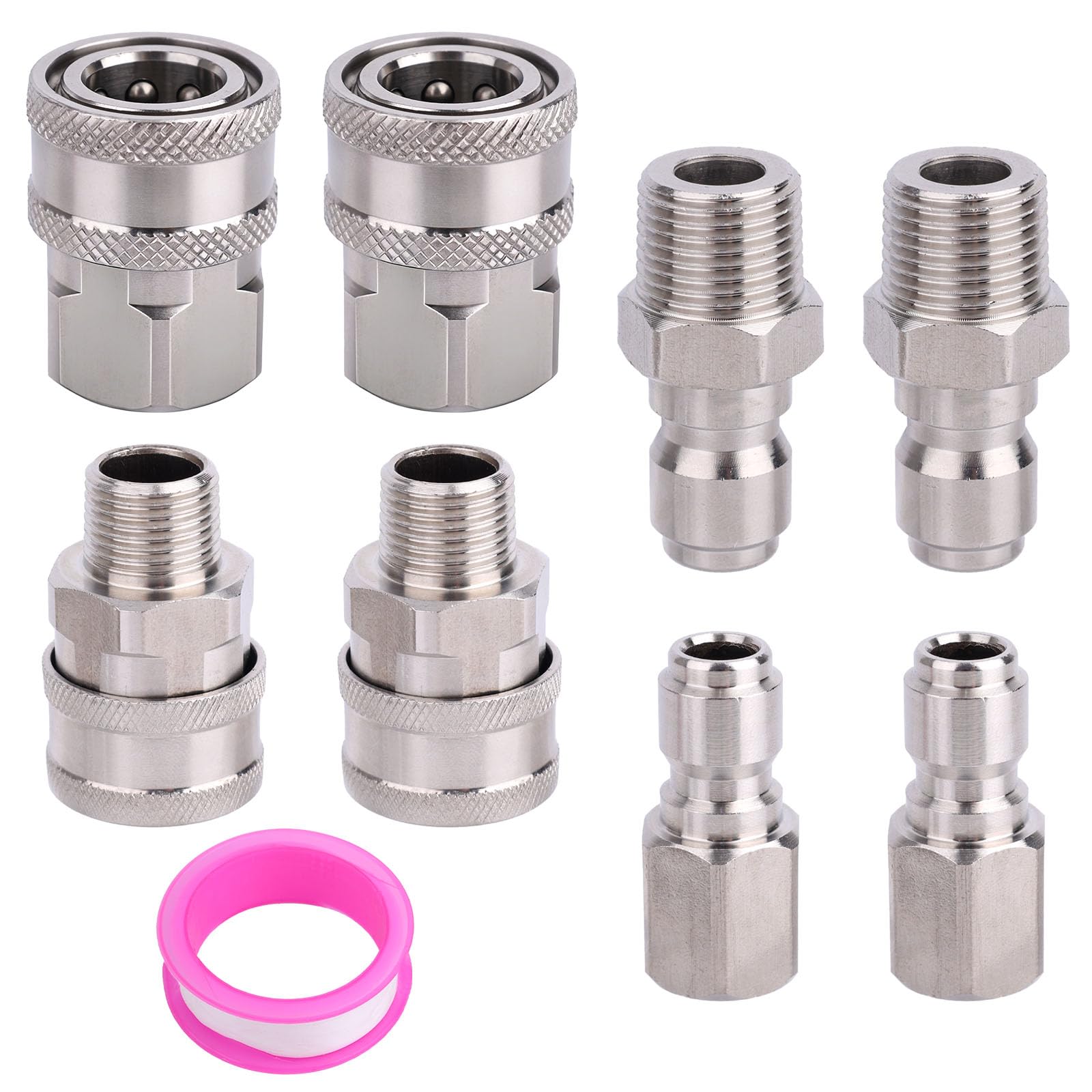 8pz Kit Raccordi Rapidi Pulitrice ad Alta Pressione, 3/8 Pollici Acciaio Inossidabile Adattatore Raccordo Tubo Rapido con Nastro PTFE Raccordo Filettato NPT Maschio e Femmina