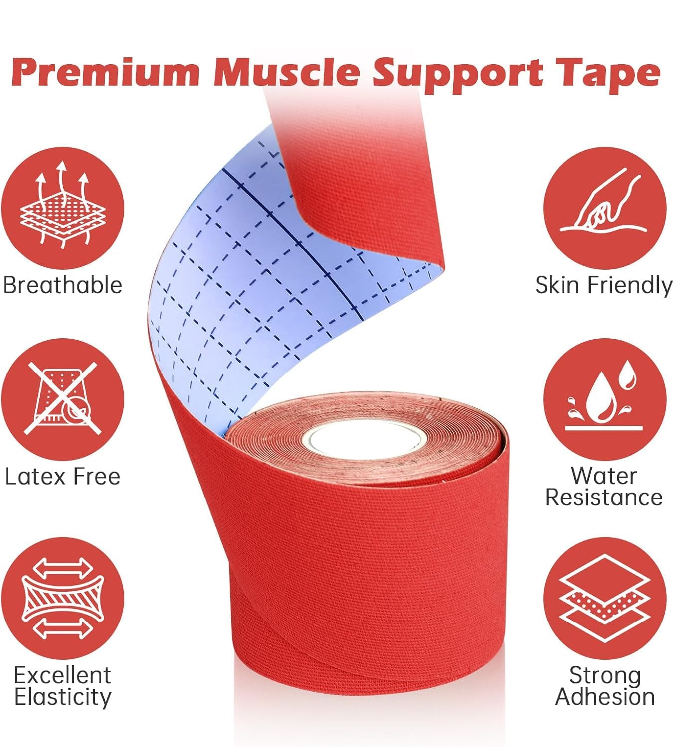 Beflix® Kinesiology Tape for Physiotherapy, Sports Injury, Pain Relief Muscle Tape, for Shoulder, Wings, Arms, Ankle K Taping Waterproof Athletic Tape for Pain Support (5 m X 5 cm) (Red) - Image 2 thumbnail