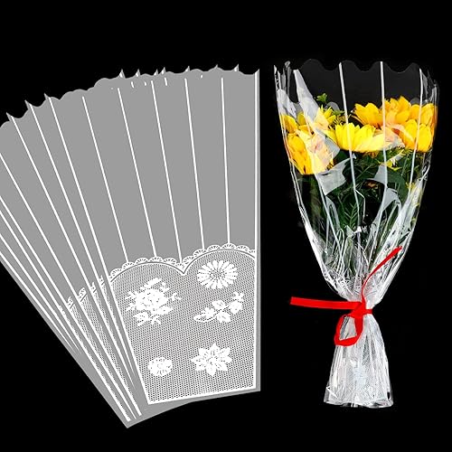 FOIMAS 100 bolsas de plástico para ramo de flores, fundas de celofán, bolsas de embalaje para ramo de flores, para manualidades, cumpleaños, boda,