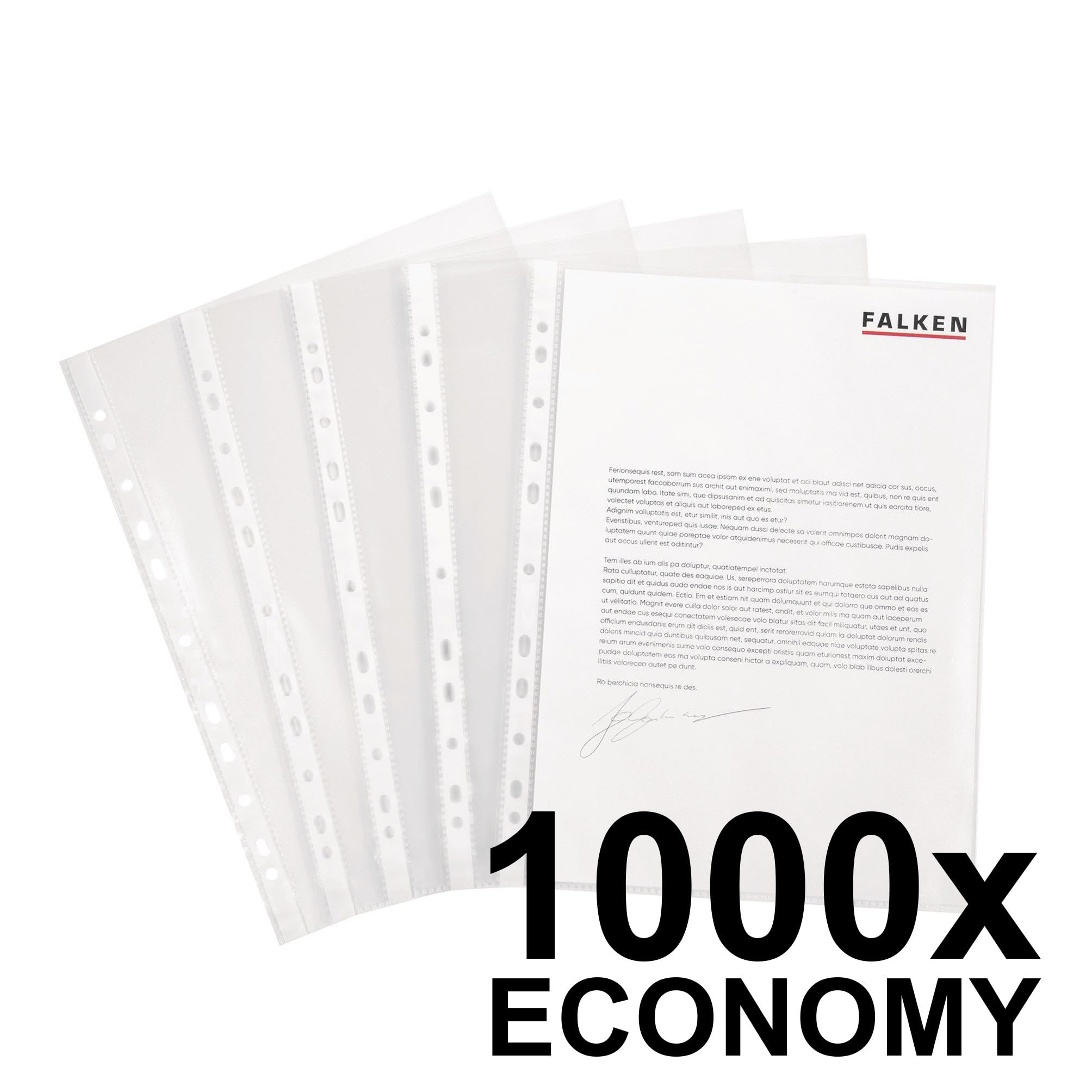 Original Falken 1000er Pack Economy PP-Kunststoff Prospekthüllen. Für DIN A4 transparent glasklar oben offen Klarsichtfolie Plastikhülle Klarsichthülle ideal für Ordner Ringbücher und Hefter