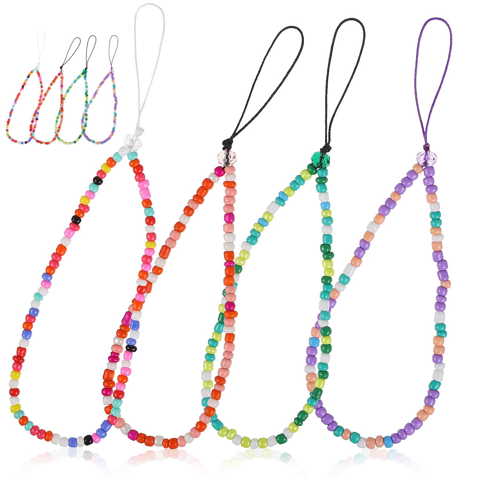 SHERCHPRY 8pcs Beaded Mobile Phone Lanyards Colorful Phone Hanging Straps with Wrist Keychain Pendant for Cellphone Anti-lost Use