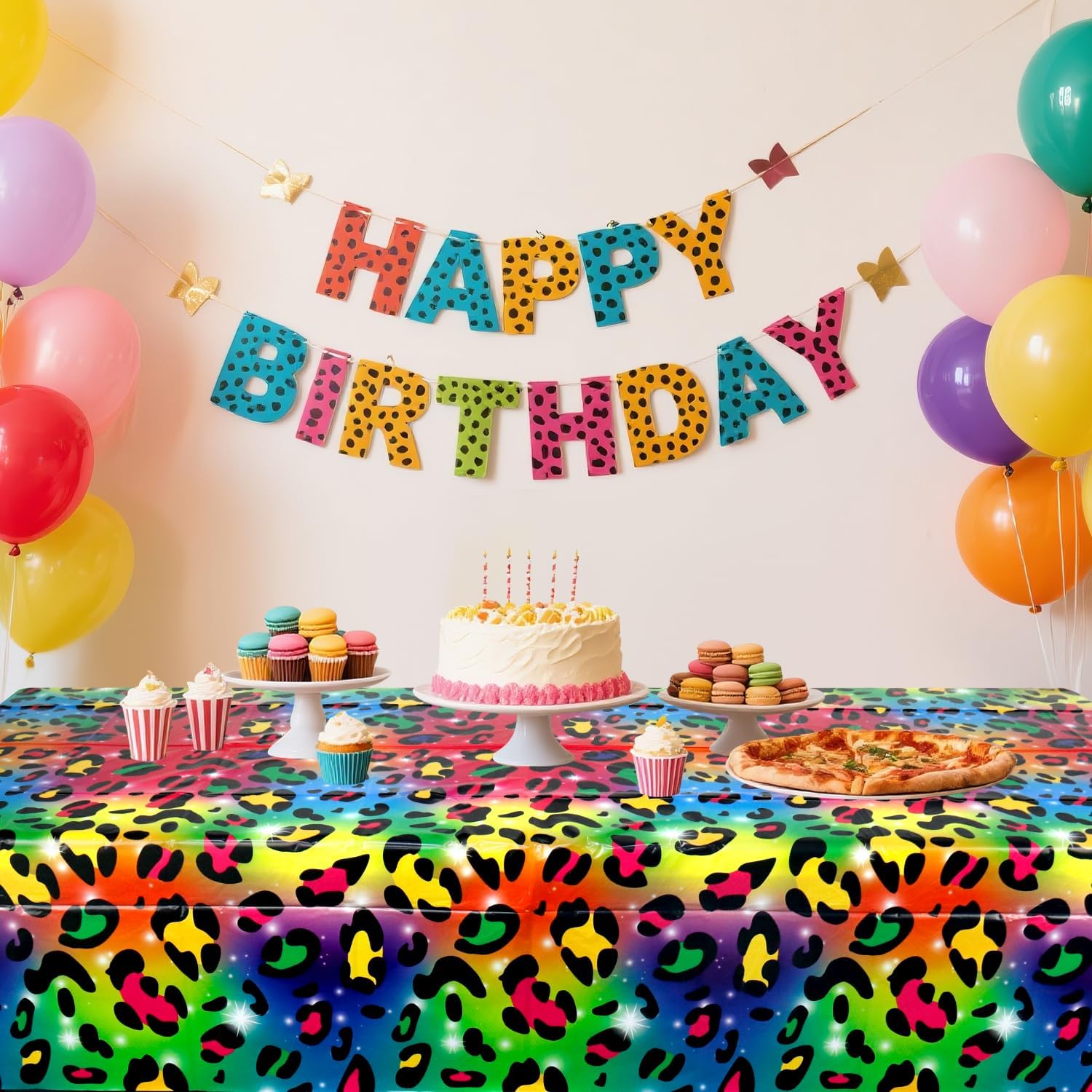 4 Pack Rainbow Cheetah Party Tablecloth - Rainbow Leopard Party Decorative, Cheetah Tablecover Leopard Table Cloth, for Kids Birthday Baby Shower Picnics Supplies (51 x 86 Inches)