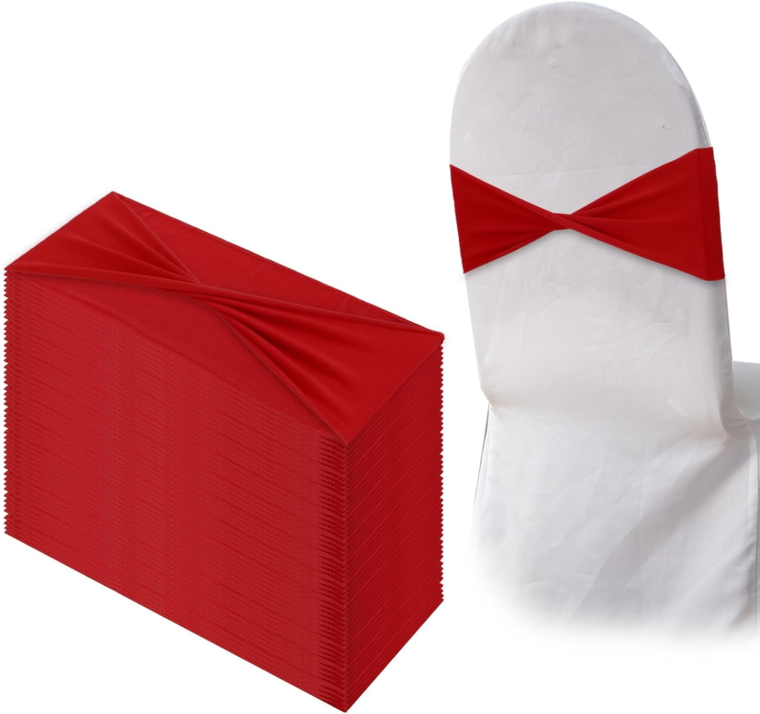 JIEYAO 50 Pcs Red Chair Sashes, Bows Chair Bands, Elastic Chair Cover Bands Ties Universal Slider Sashes for Chair Without Buckle Chair Decorations for Wedding Party Events Ceremony Birthday