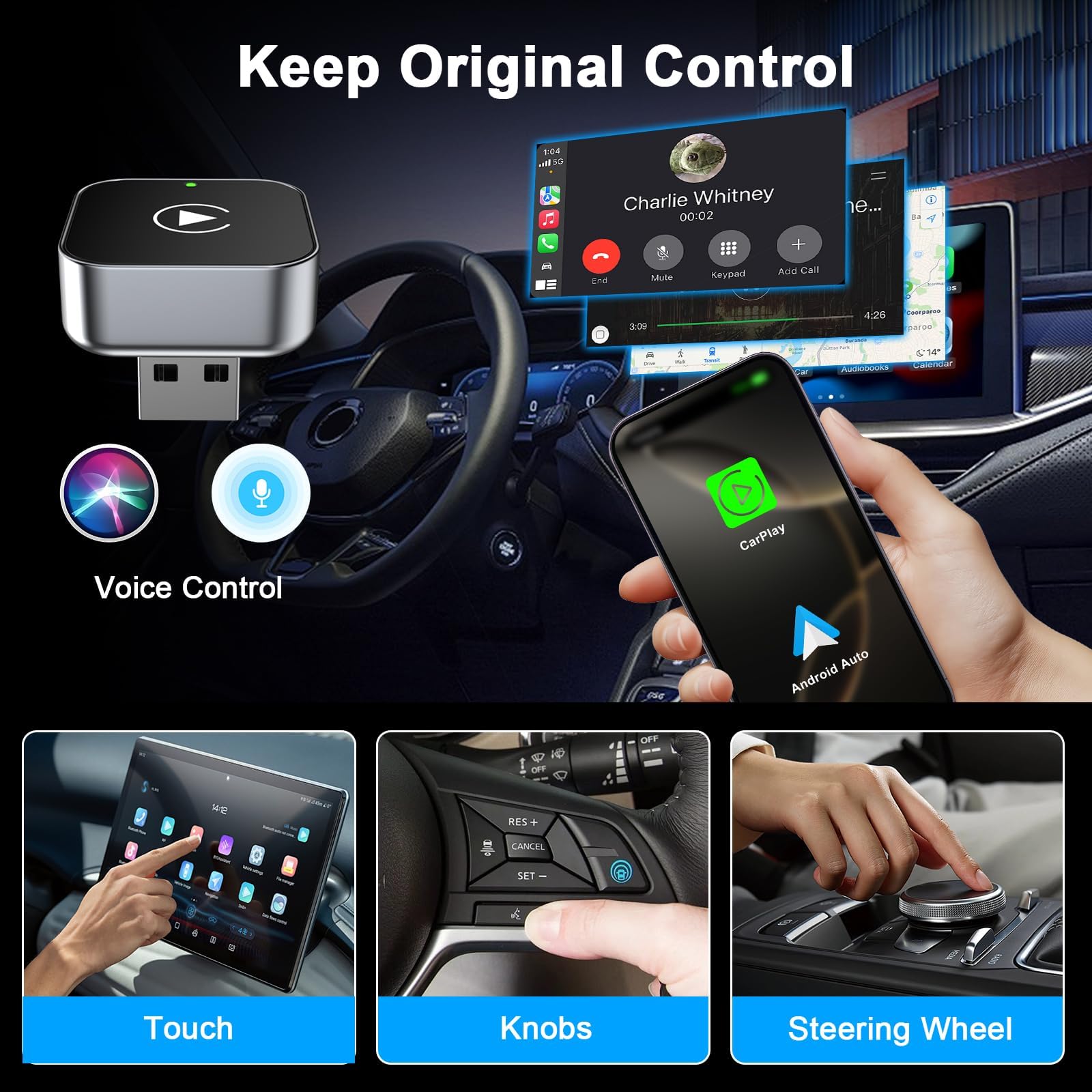 Wireless CarPlay Adapter für iPhone, 2025 Upgraded von Wired CarPlay auf Wire-Less, Plug und Play, 2-in-1 Mini & Stabiler Apple Car Play Wireless Adapter Kompatibel mit iPhone iOS mit Wired Car Play