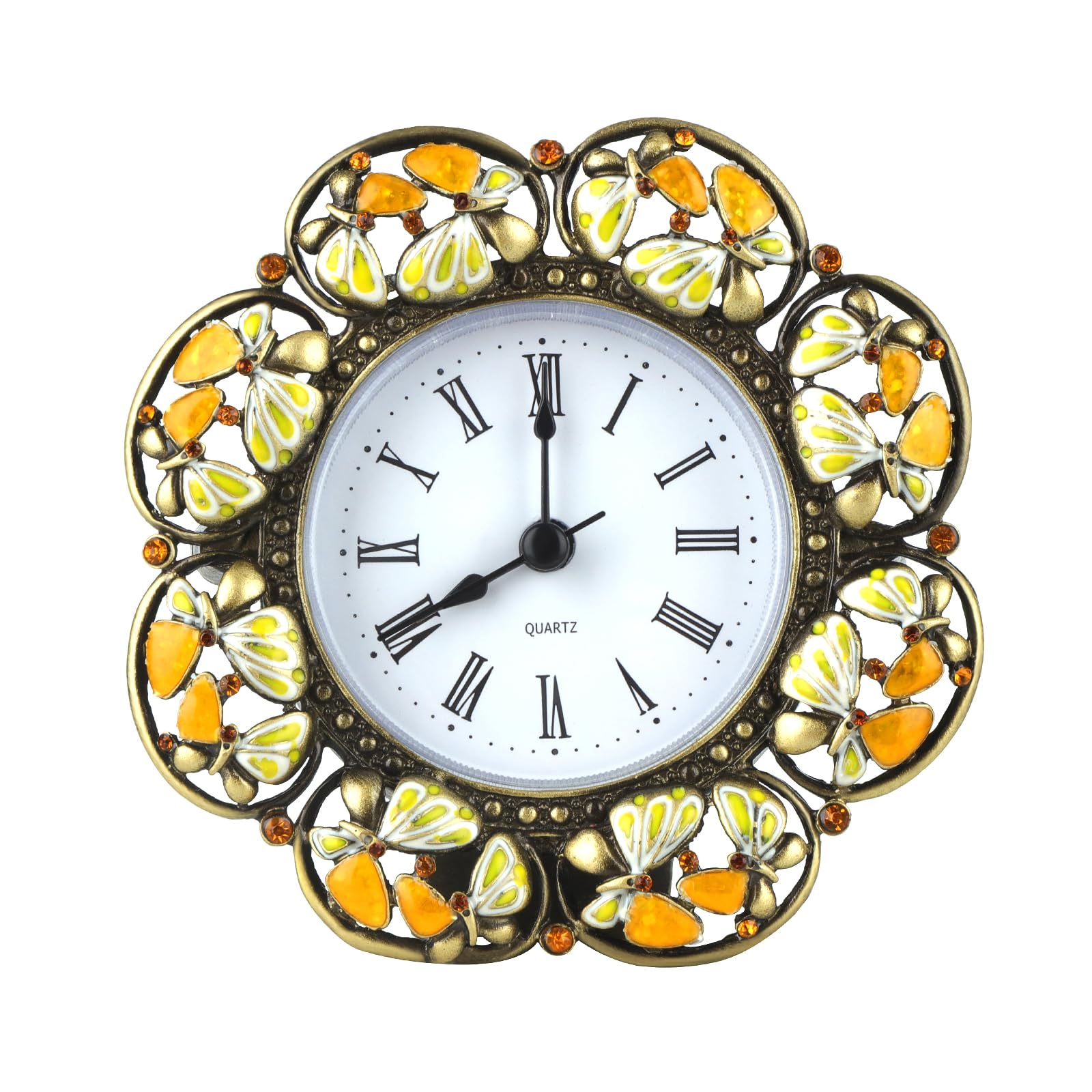KEYPOWER Metal Frame with Enamelled Butterfly Decorative Small Clock Quartz,Home Bedroom Living Room Table Desk Small Clock
