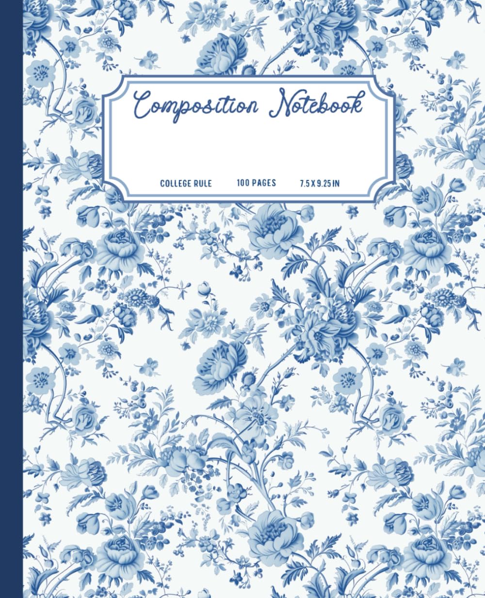 Floral Composition Notebook: Pretty Blue Notebook for Women & Girls, Vintage Coquette Aesthetic - College Ruled Journal Ideal for School or Work