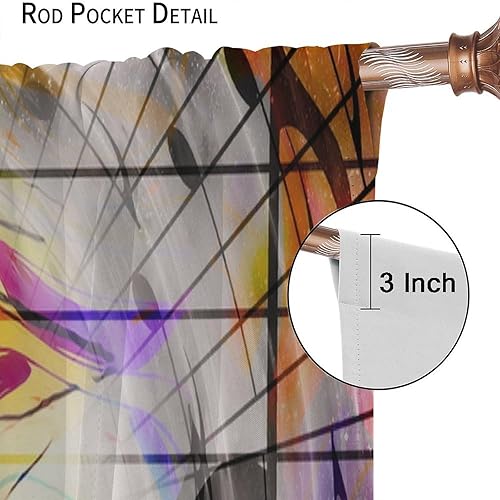 Miniatura 6 de Cortinas de notas musicales, rústicas, mágicas, notas musicales, arte retro, piano y violín, cortina con bolsillo para barra para dormitorio, sala