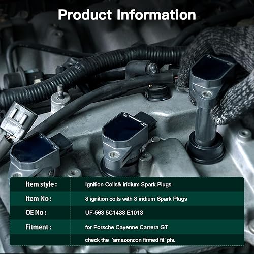 Miniatura 2 de SCITOO 8 bobinas de encendido con 8 bujías de iridio para Porsche 2003 2004 Cayenne V8 4.5L UF-563 5C1438 E1013