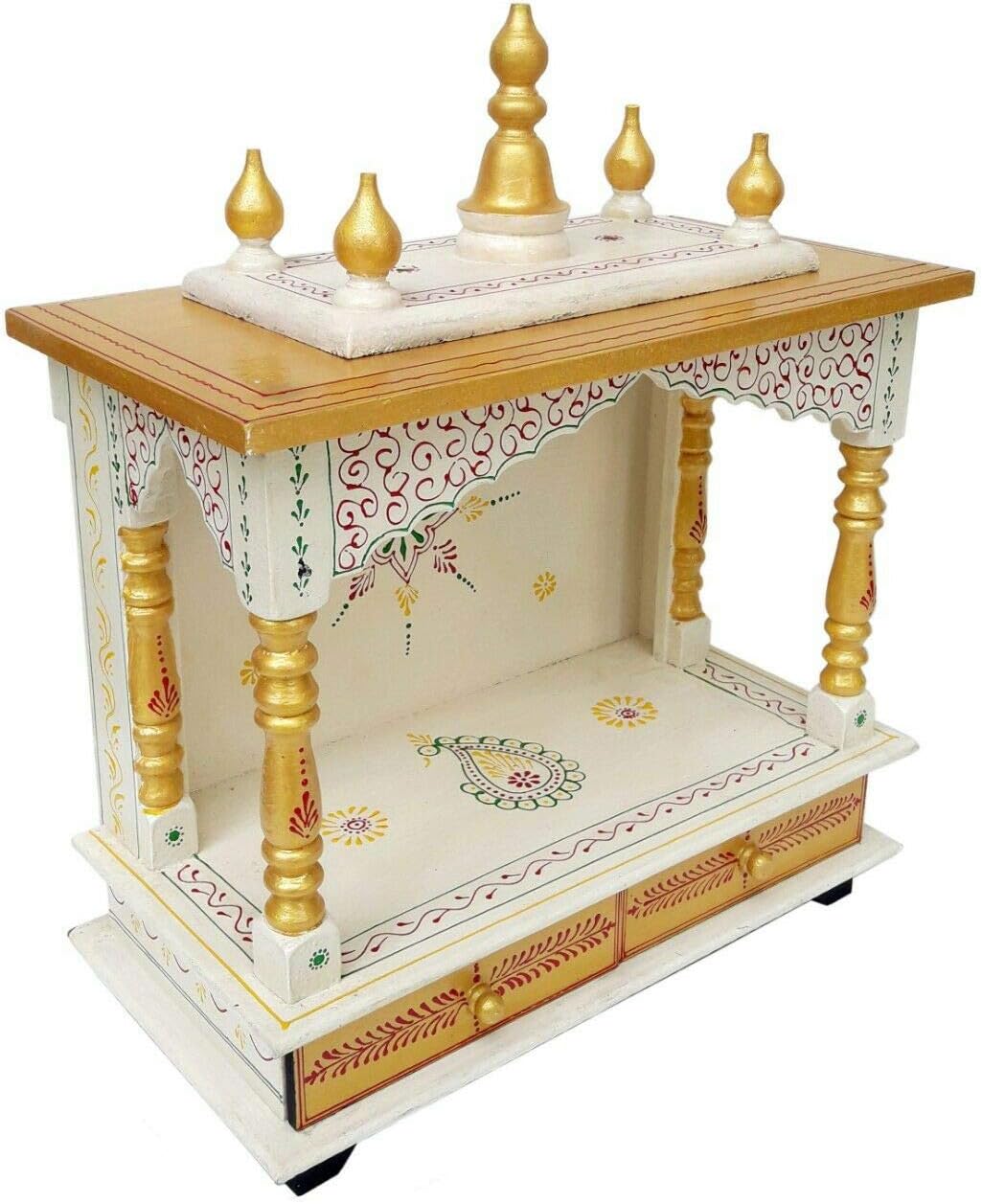 Kamdhenu Art and Craft Wooden Temple/Home/Pooja Mandir/Mandap (Gold), 61 cm