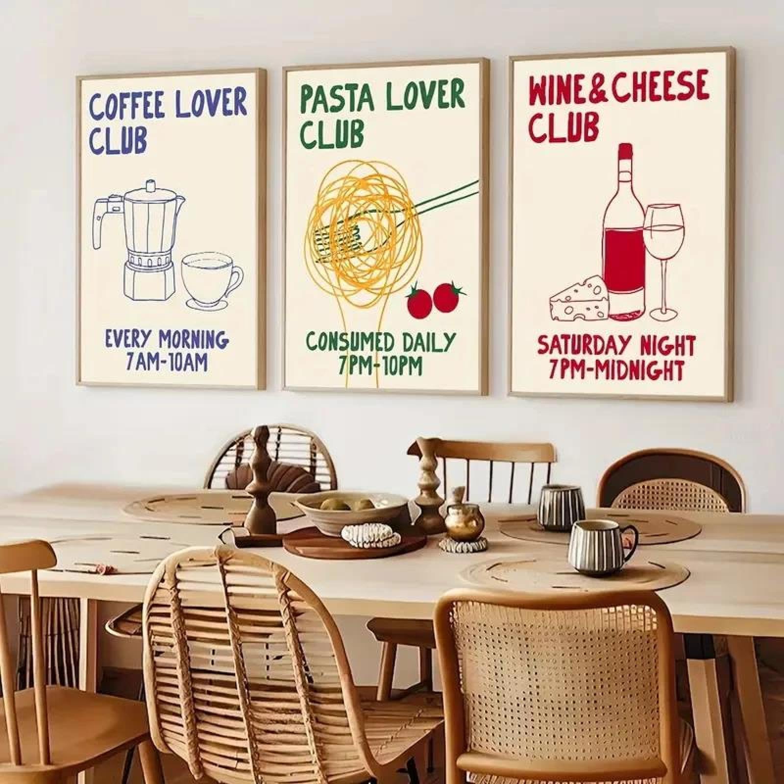Baibexing Retro Simple Mocha Pot Coffee, Pasta, Wine Cheese Restaurant Kitchen Canvas Painting Poster And Prints Wall Art Picture 30X40Cmx3Pcs Unframed
