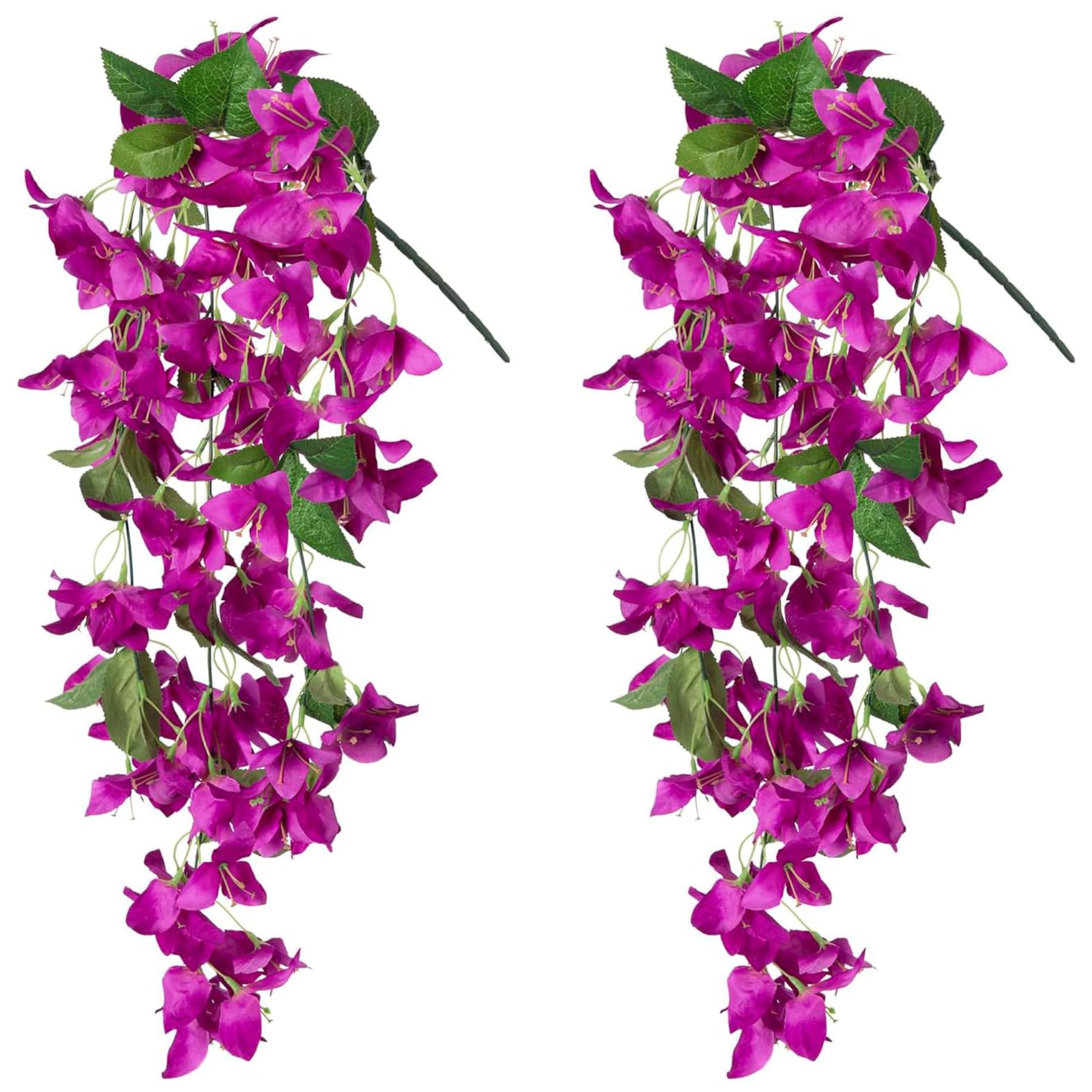2PCS Bougainvillea Artificial Hanging Flowers Plants for Outdoors Outside Spring Decoration, Faux Silk Flowers Fake Vines UV Resistant Look Real