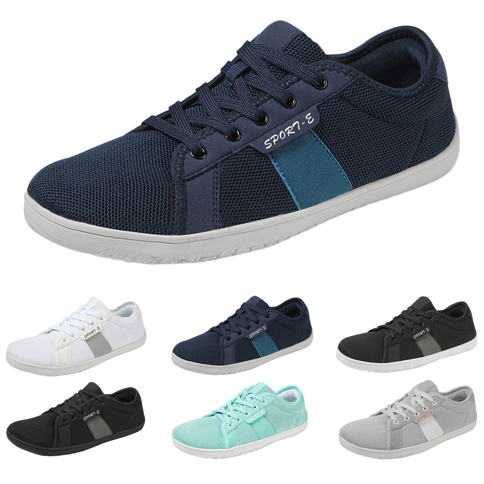 Zapatillas de correr para hombre, ligeras, transpirables, para caminar anchas, para el tiempo libre, de malla, antideslizantes, para pies descalzos, amortiguación, zapatillas de deporte para
