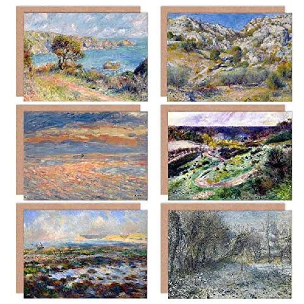 Artery8 Pierre-Auguste Renoir Snow Wargemont Lestaque Low Tide Yport Sunset Guernsey Fine Art Greeting Card Pack of 6