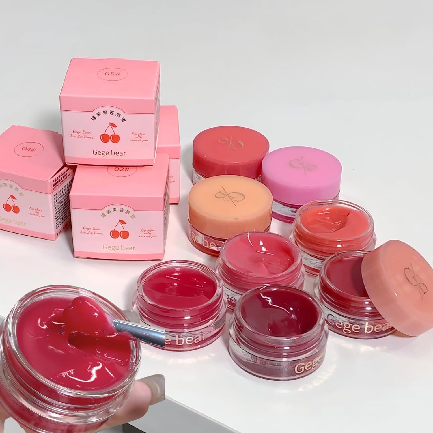 Gege Bear Lip Gloss With Canned Jam | Non-Sticky Hydrating Lip Moisturizer | Long Lasting Waterproof Glossy Finish | Lip Enhancer for Plump, Smooth Lips With Shine | Lightweight Jelly Formula | Nude & Dreamy Pink Red Collection | Fruit Extracts Korean Style for Women & Girls (08# Cold Creative Ram, 5g)-image-14
