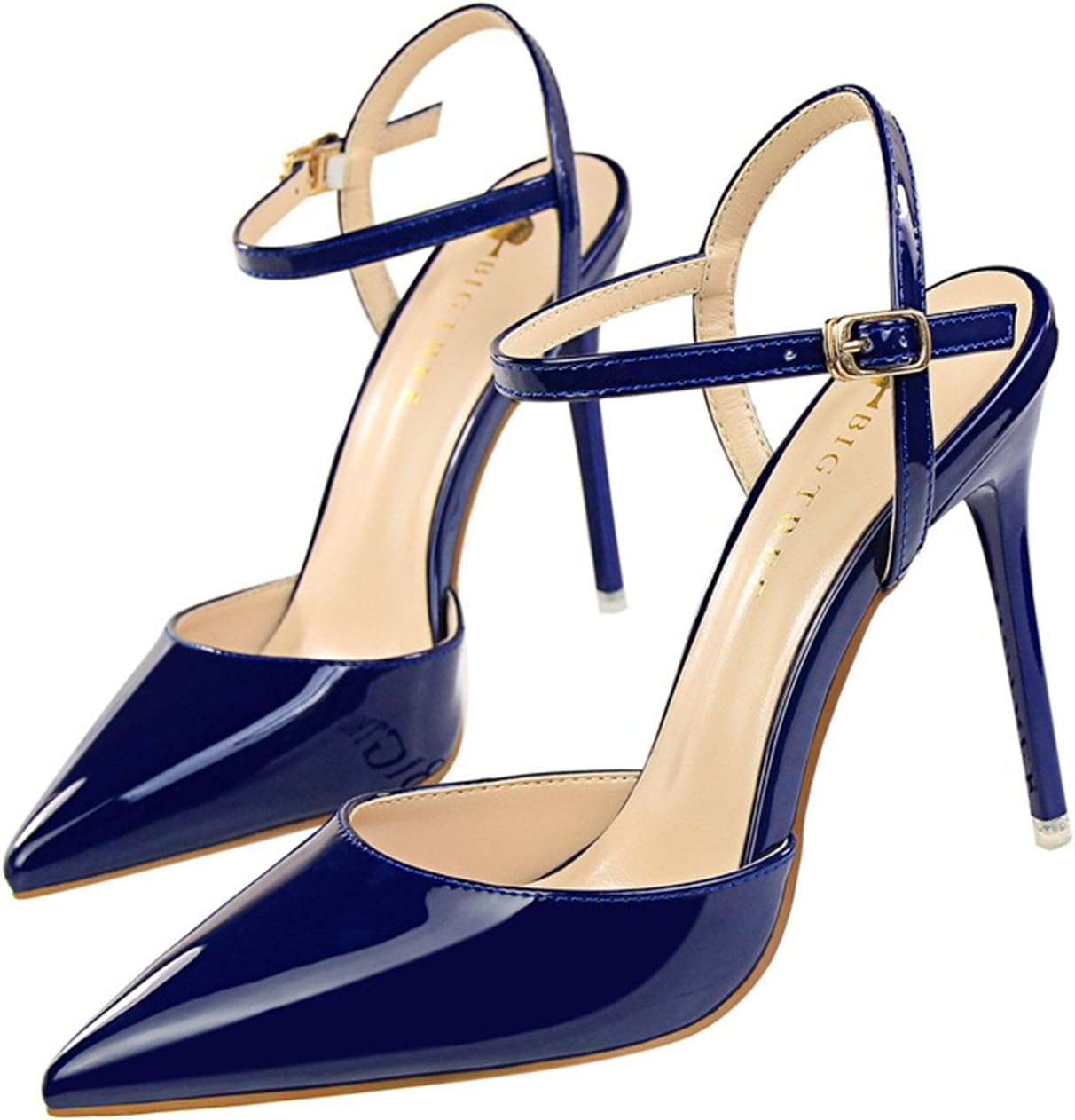 Pointed Toe High Heels Shoes Woman Shallow Slingback Pumps Ladies Buckle Strap Party Wedding Stilettos Shoes Blue 4