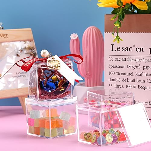 Miniatura 10 de Tuanse 120 cajas de acrílico con tapa, caja de acrílico pequeña transparente, cubo cuadrado de plástico con tapa, mini recipientes de 2.2 x 2.2 x