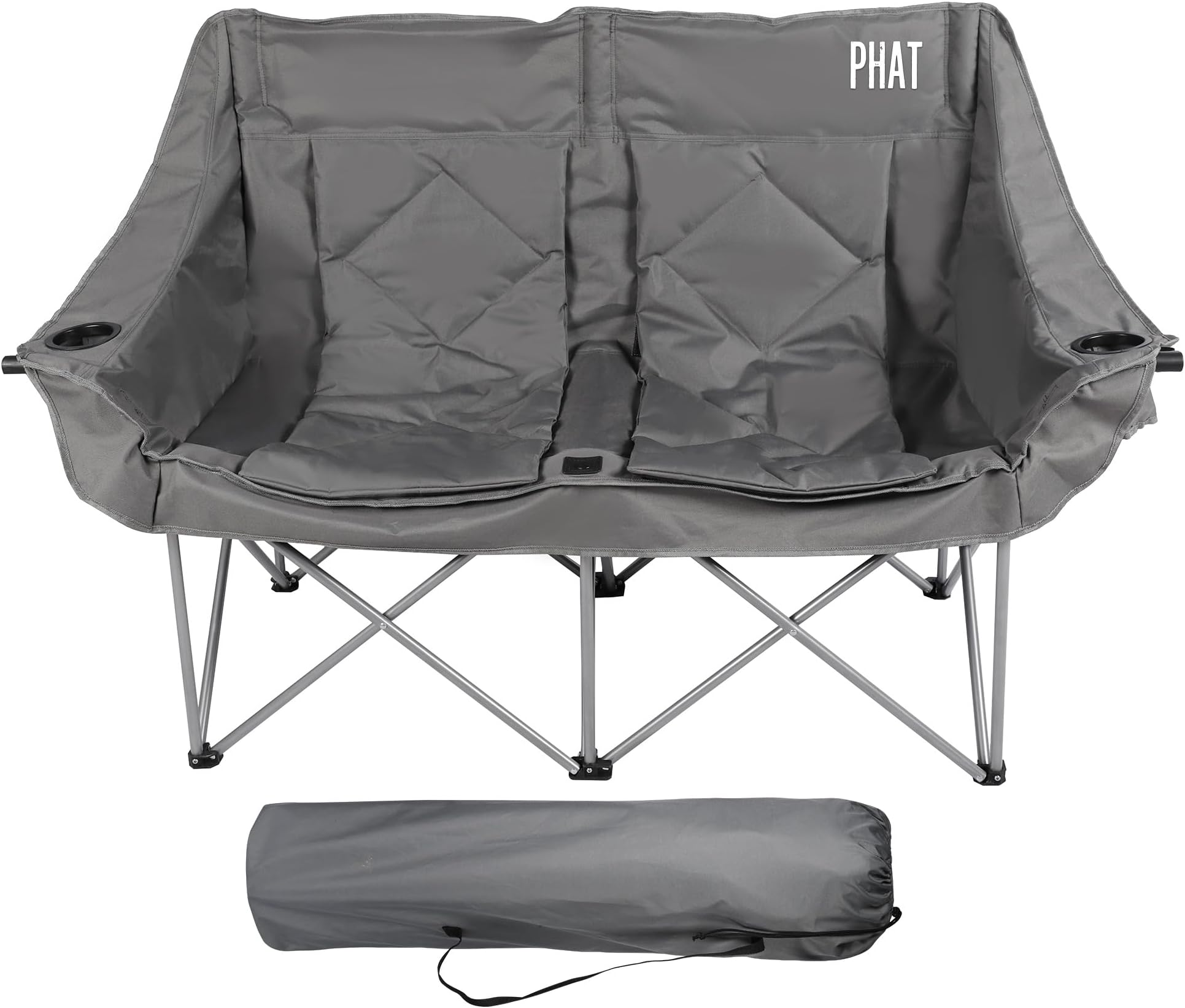 Heated Camping Loveseat For Adults, Double Chair With Cupholders Storage Pockets Power Bank Heavy Duty Outdoor Use
