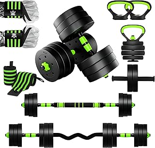 RiVo-Fit Dumbbells Set 6 in 1 Adjustable Weights Barbell Kettlebell Push up Ab Roller for Home Gym | 10kg 20kg 30kg 40kg S…
