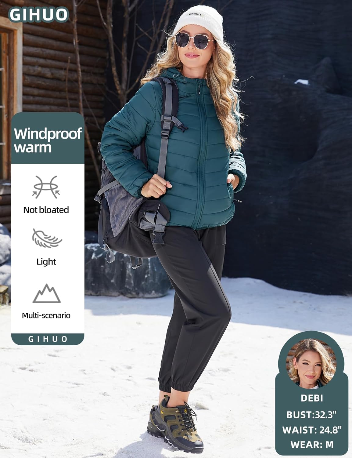 Gihuo Women's Packable Lightweight Hooded Puffer Jacket Quilted Winter Outdoor Jacket with Storage Bag