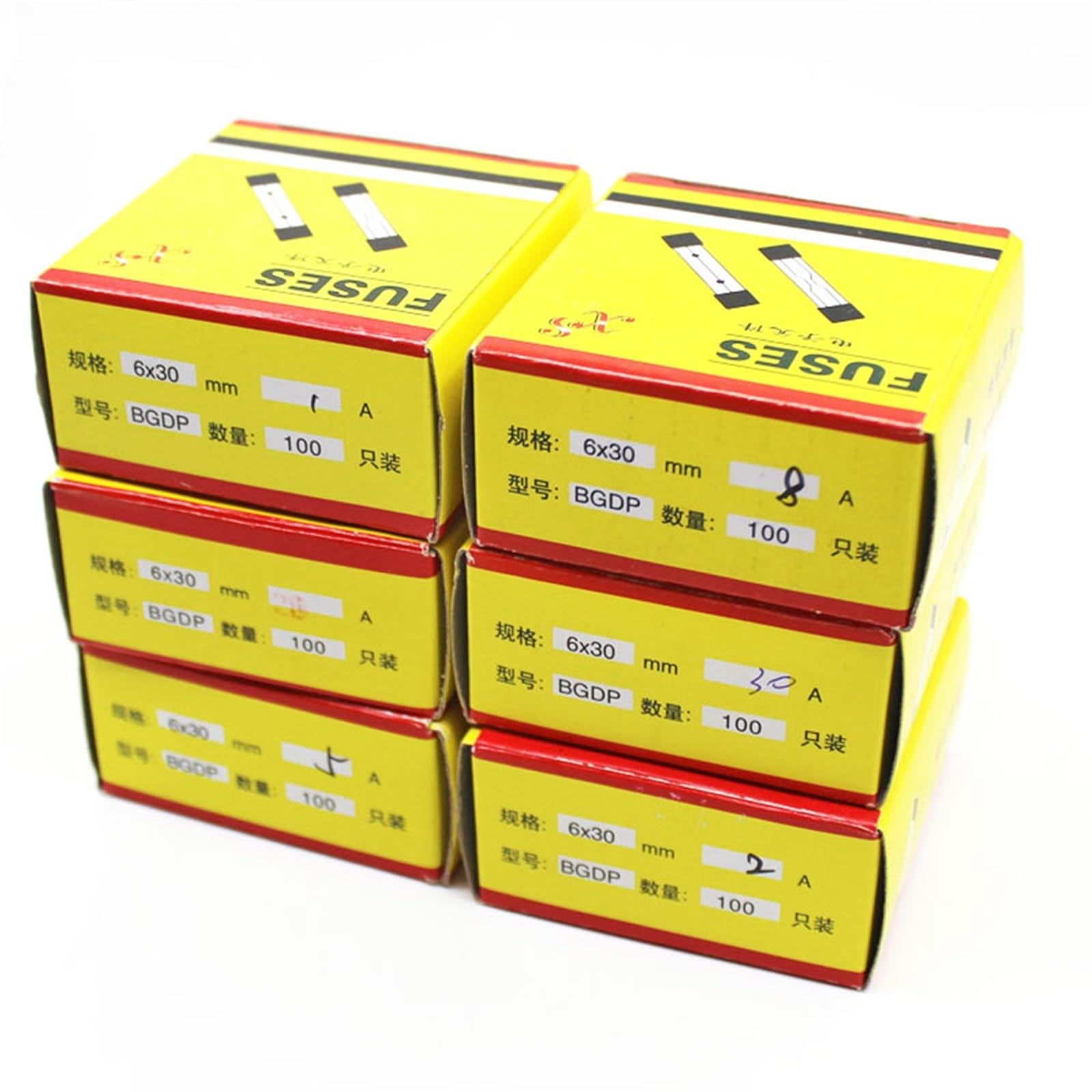 Schnelles Sicherungsbrennrohr 5 * 20 mm 6 * 30 mm Glassicherungen 250 V 0,5 1 2 3 4 5 6 8 10 15 20 25 30 A AMP-Sicherung(6x30mm-100pcs,20A)