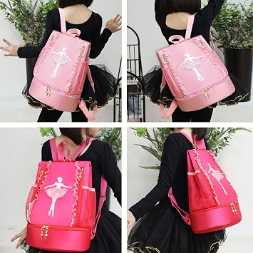 Ballet Dance Backpack with Separate Shoe Compartment,Ballet Dance Bag,Ballerina bag for Dancer, Small Duffle Bag for Girl (Pink)