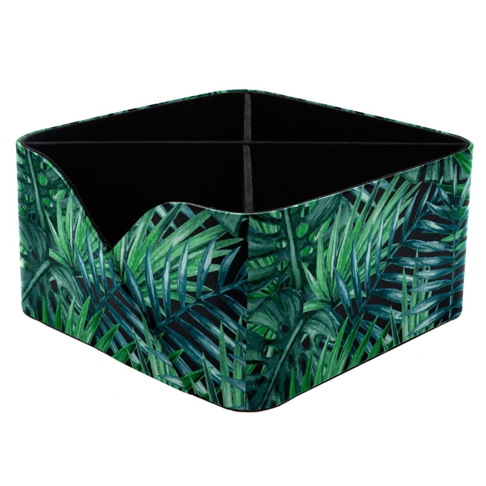 KengjuTesu Palm Leaves Desktop Organizer Pen Holder, Rectangular Pencil Cup for Office, Study and Makeup Stations