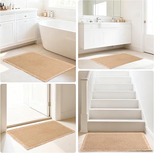 Miniatura 6 de Hiasan Tapete de baño con borlas, súper absorbente, antideslizante, lavable a máquina, tapete de baño para baño, tapete de goma ultra suave, color