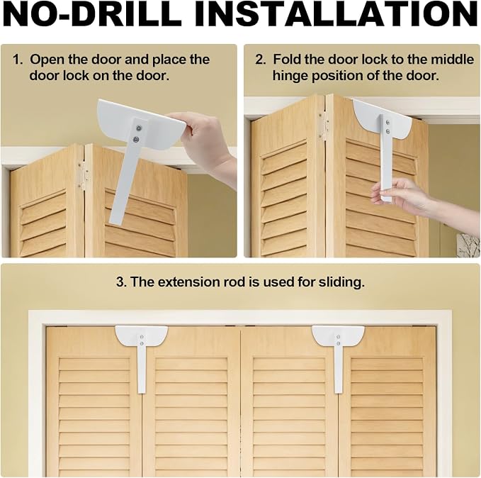 Cerradura para puertas plegables blanca, sin perforación, seguridad infantil para clósets miniatura 4