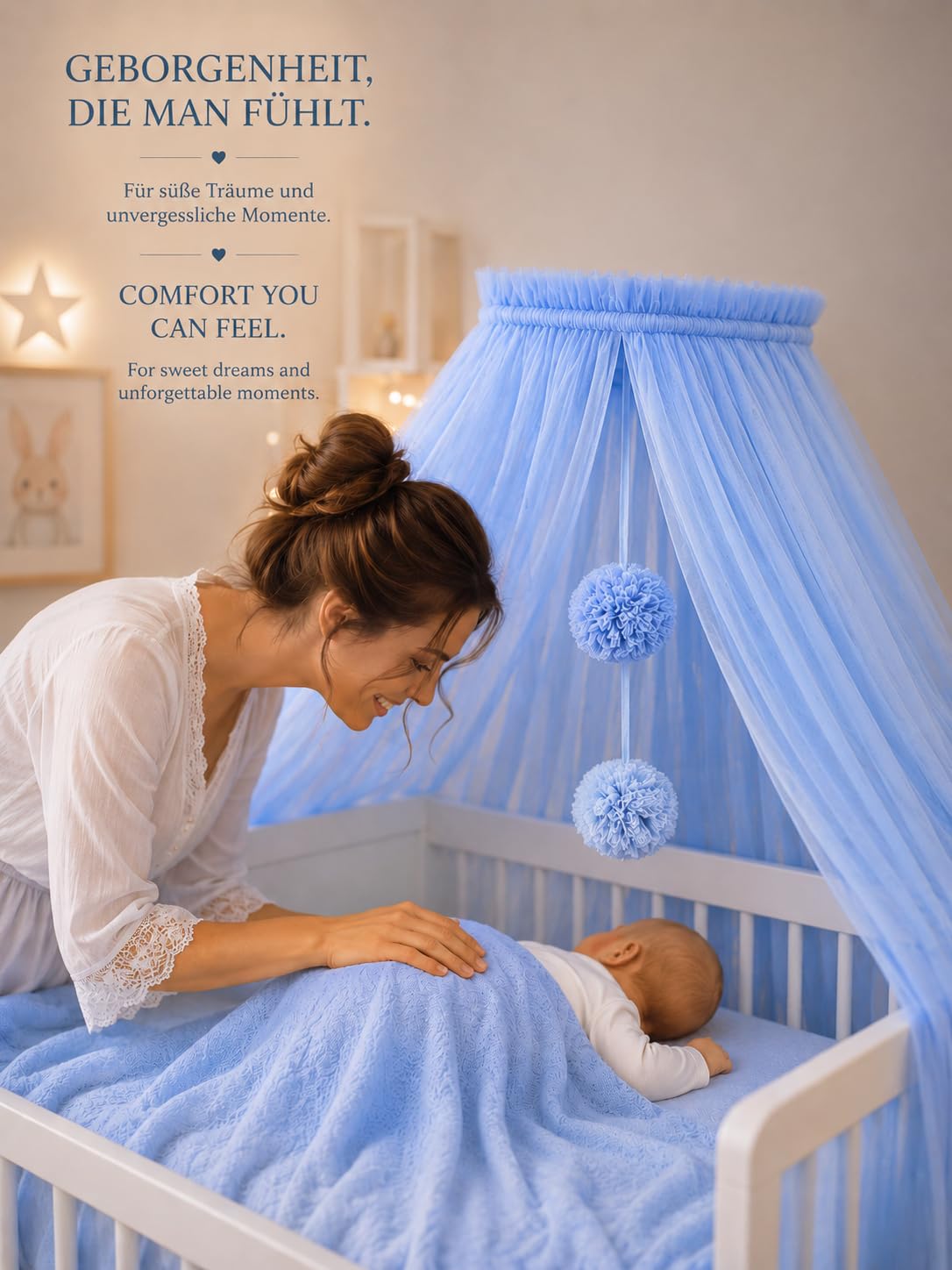 Baby Fancyroom Ciel de lit pour lit de bébé, berceau de princesse, moustiquaire, ciel de lit d'appoint, décoration de chambre de bébé, baldaquin en tulle de qualité supérieure (bleu, ciel de lit avec