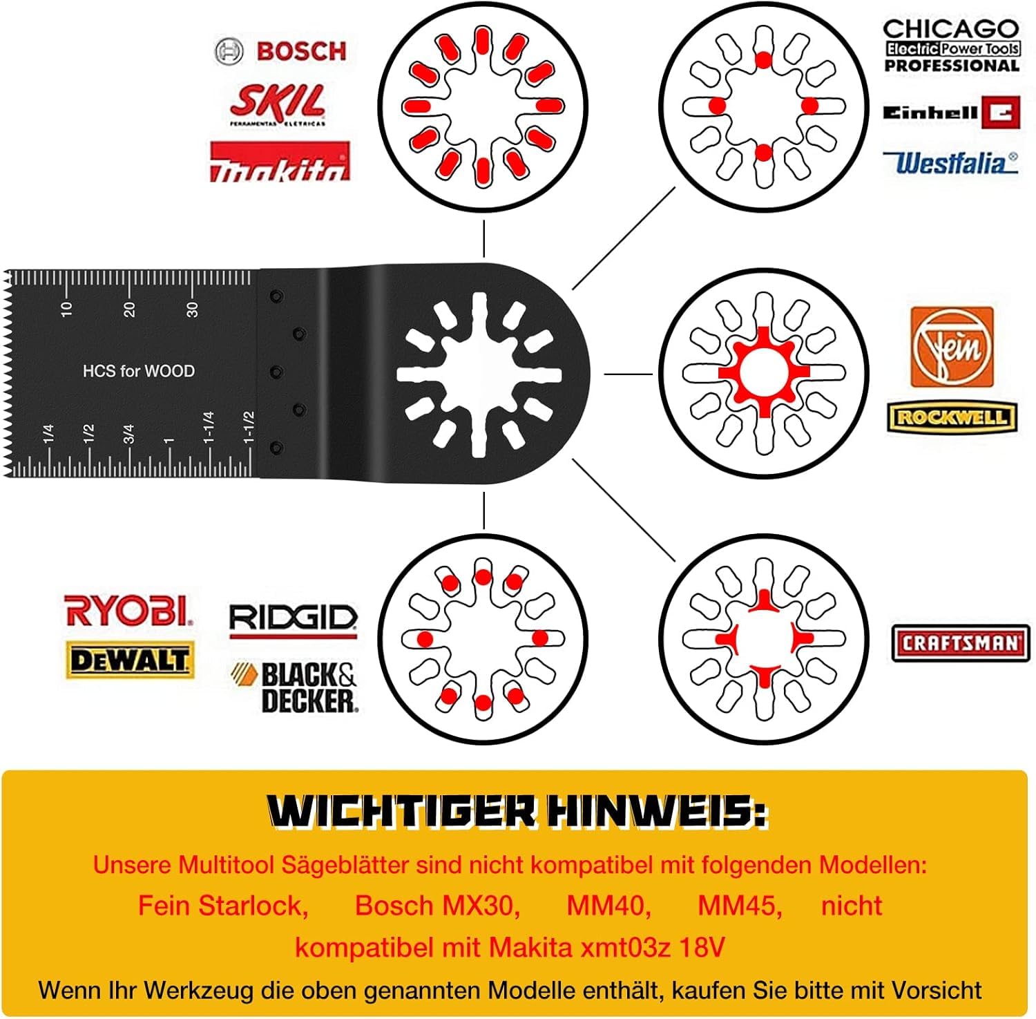 Multitool Sägeblätter Zubehör, Holz Weichmetall Kunststoff Multimaster Sägeblätter Multifunktionswerkzeug Oszillierende Zubehör Universal Schnellfreisetzung für Fein Multimaster Bosch Black and Decker