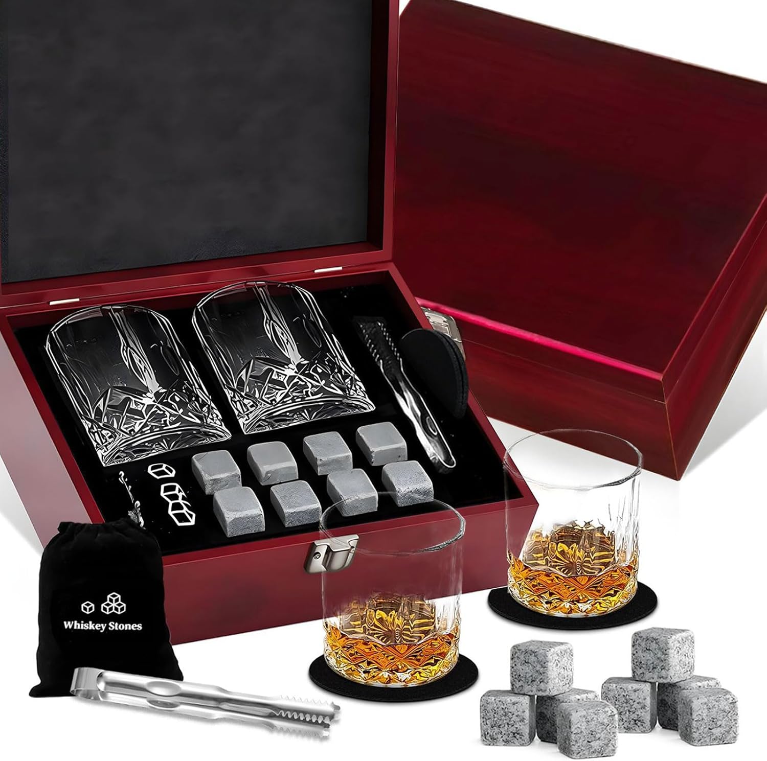 ストーンウイスキーチラーと厚いグラスセットの冷却は社交的な集まりやテイスティングを強化します。