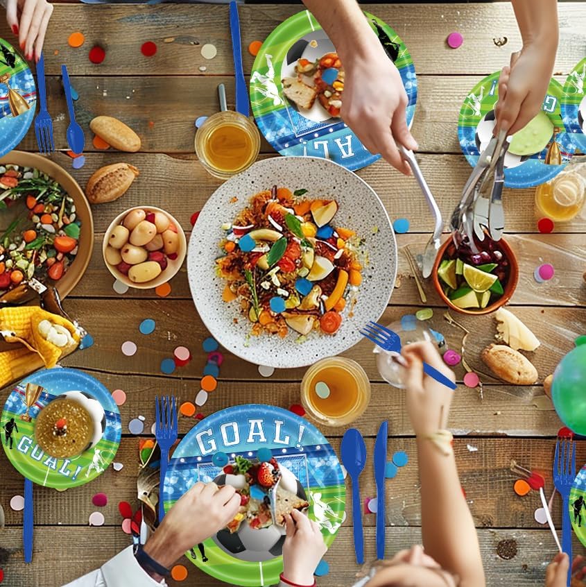 Soccer Party Supplies Set, 140 Pieces for 20 Guests, Tableware and Decorations with Plates, Napkins, Cups, sports Theme Birthday Party Pack Soccer 140Pcs image 5 of 7 B0F8JL7RBX