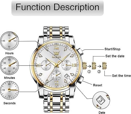 Miniatura 6 de OLEVS Reloj de acero inoxidable para hombre, reloj de cuarzo analógico de cara grande con fecha y día, reloj clásico impermeable para hombre (esfera