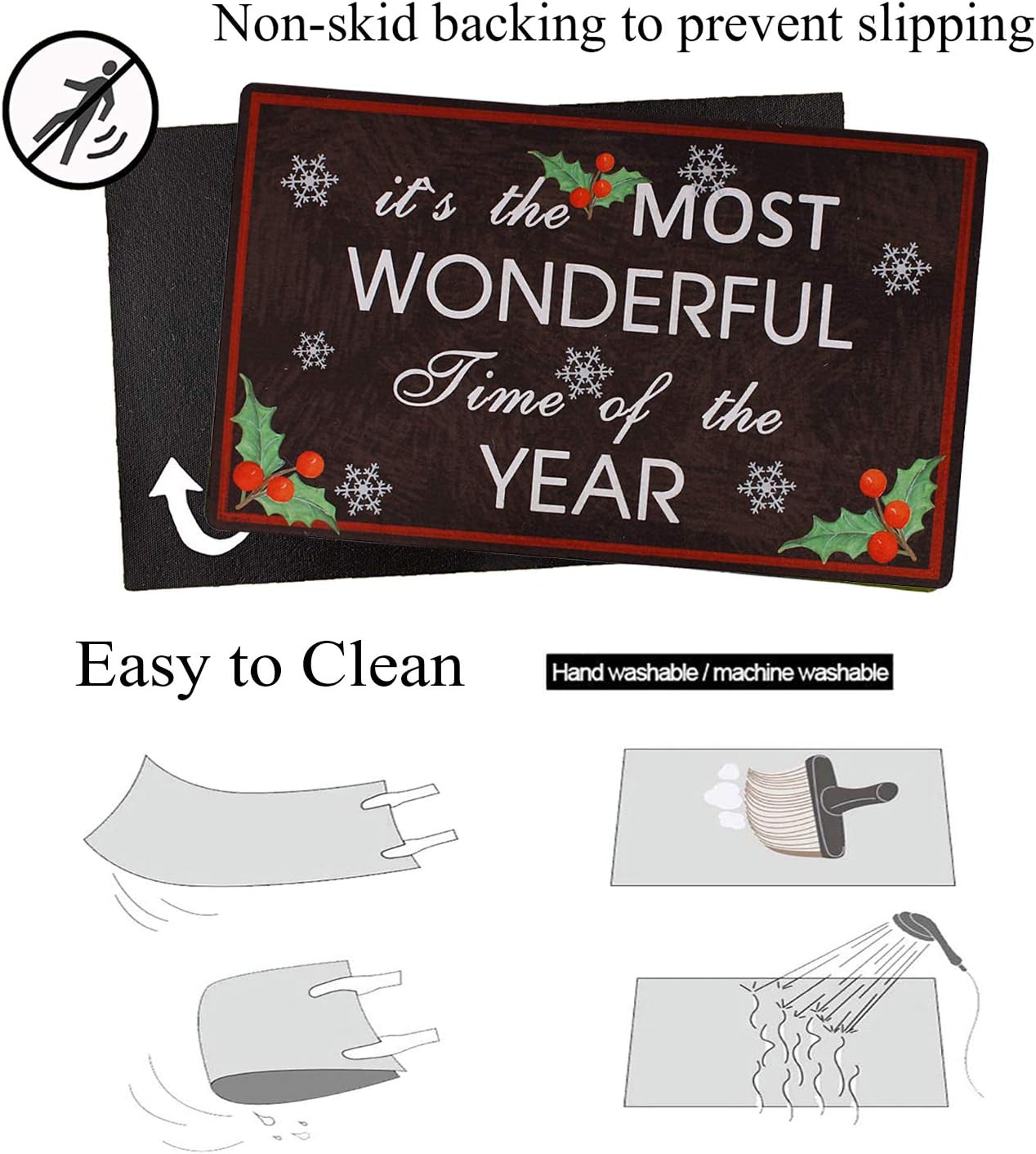 E-view Decorative Indoor/Outdoor Rubber Back Entry Way Doormat for Patio, Front Door, All Weather Exterior Doors Christmas Holiday Doormat (Color-Wonderful Time)