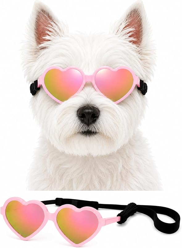 Óculos de Sol Decorativos em Formato de Coração para Cães Style Vault G012, Rosa com Espelho (M, 12–25 lb)