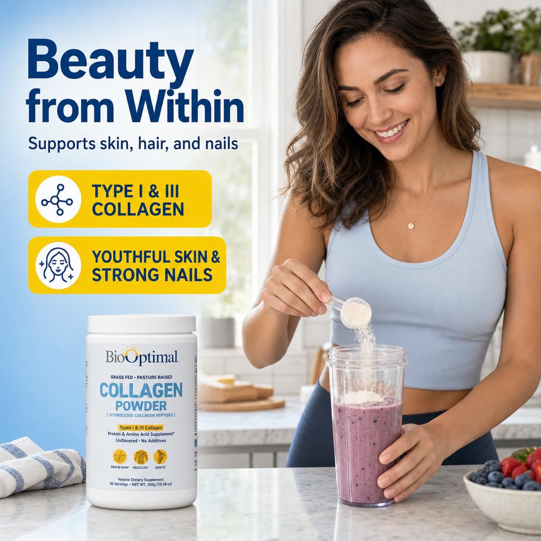 BioOptimal Grass-Fed Hydrolyzed Collagen Powder, Unflavored, Skin & Joints — Amazon image 2