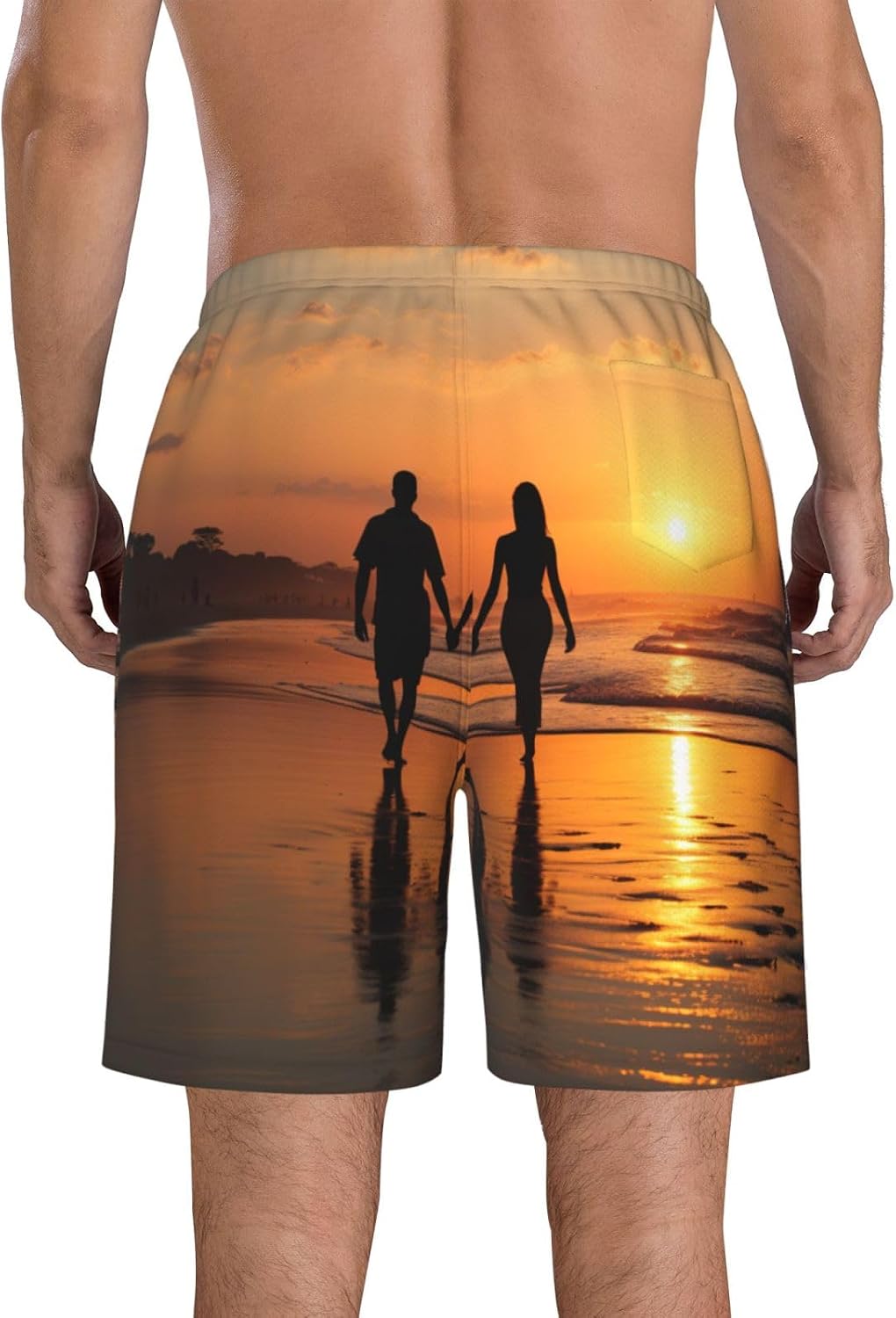 Romantic Love Print Mens Casual Shorts Drawstring Summer Beach Stretch Shorts Novelty Swimtrunks